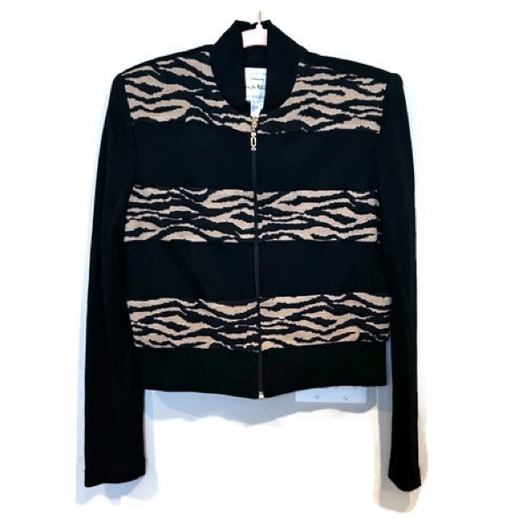 Joseph Ribkoff Jackets & Blazers - Joseph Ribkoff Vintage 80s Black and Tan Patterned Zipper Front Jacket
